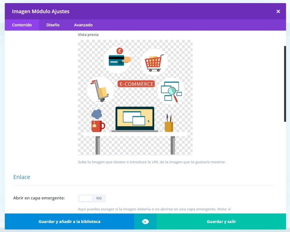 Vista previa de e-commerce de DIVI Iconos de tienda online